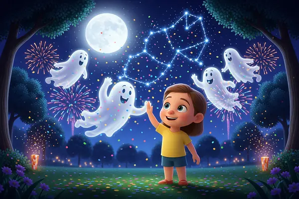 Internal page illustration of personalized book about Funny ghosts