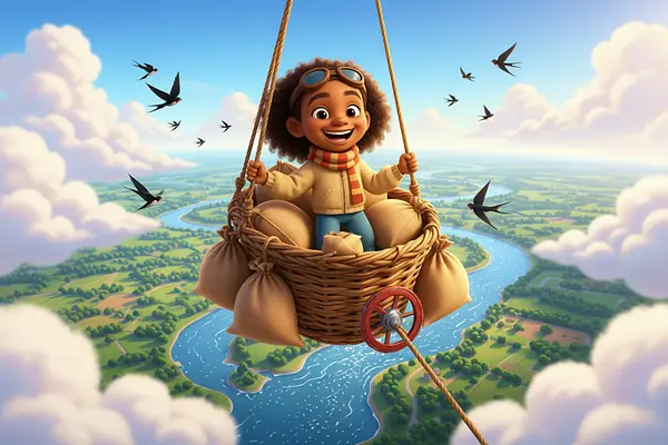 Illustration einer Innenseite des personalisierten Buches zum Thema Reise im Heißluftballon