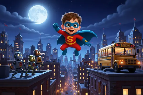 Internal page illustration of personalized book about Superheroes