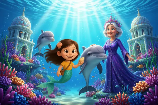 Ilustración de una página interna del libro personalizado sobre Sirenas