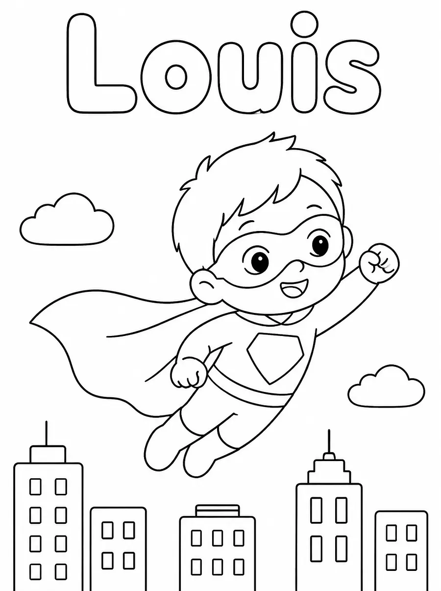 Dibujo de Super-héros para colorear personalizado con nombre, ejemplo 3