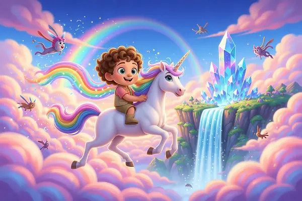 Illustrazione di una pagina interna del libro personalizzato sul soggetto di Unicorni
