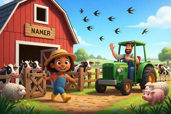 Illustration d'une page interne du livre personnalisé au sujet de Animaux de la ferme