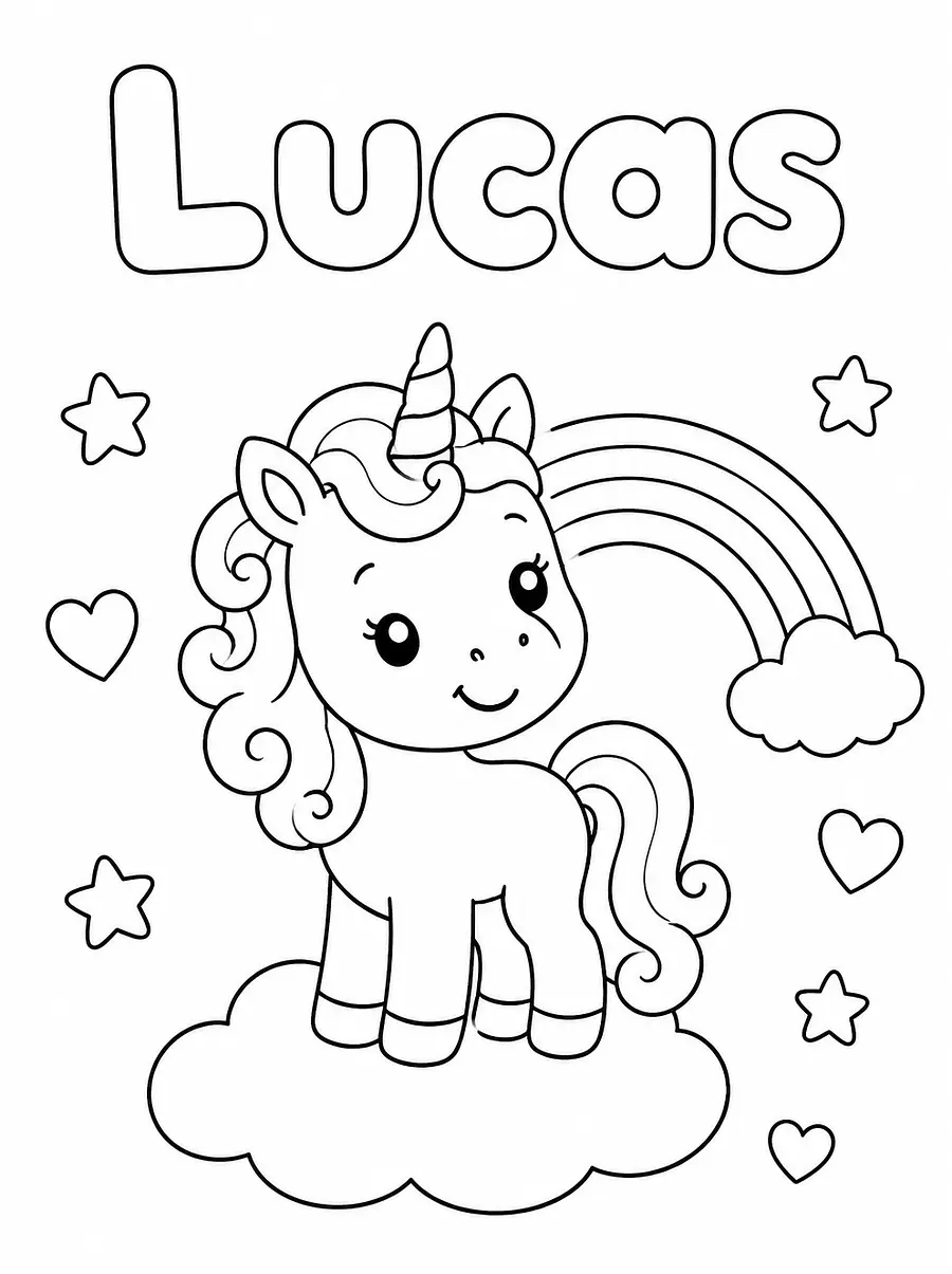 Coloriage Licorne personnalisé avec prénom, exemple 1
