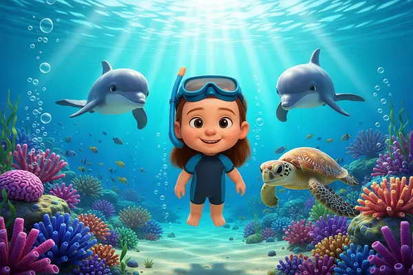 Internal page illustration of personalized book about Marine animals