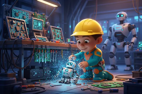 Illustration einer Innenseite des personalisierten Buches zum Thema Roboter