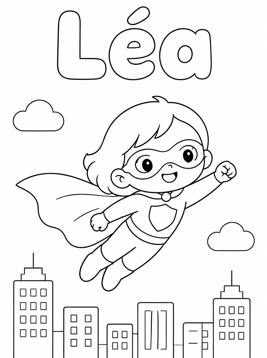 Personalized Superhero coloring page with a name, example 4