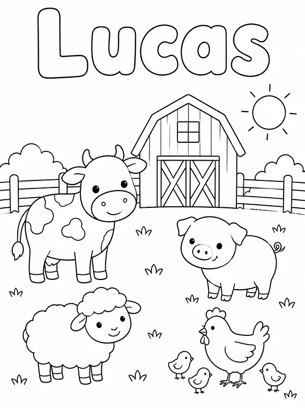 Disegno Animaux de la ferme da colorare personalizzato con nome, esempio 1