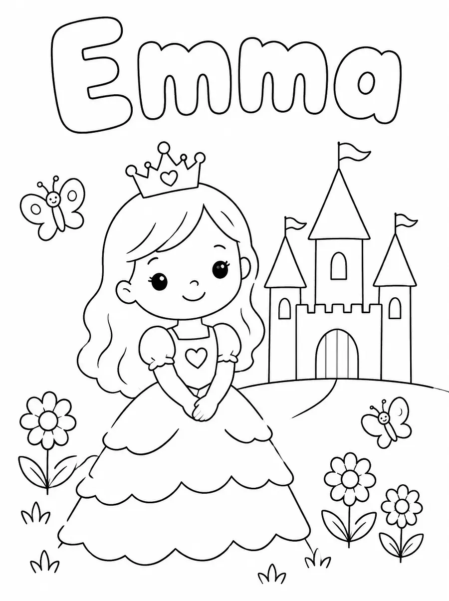 Personalized Princess coloring page with a name, example 2