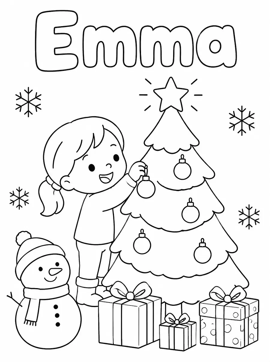 Coloriage Noël personnalisé avec prénom, exemple 3