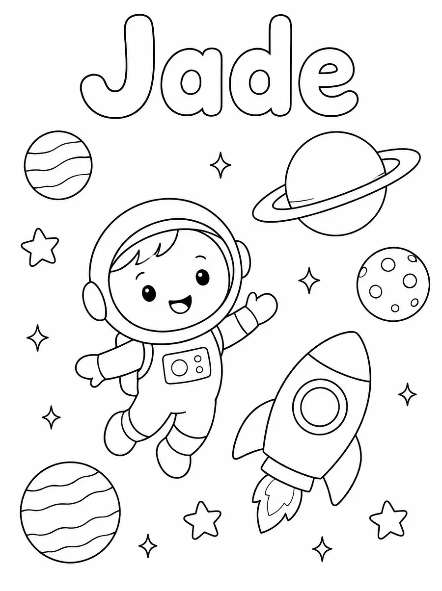 Dibujo de Espace et fusée para colorear personalizado con nombre, ejemplo 2