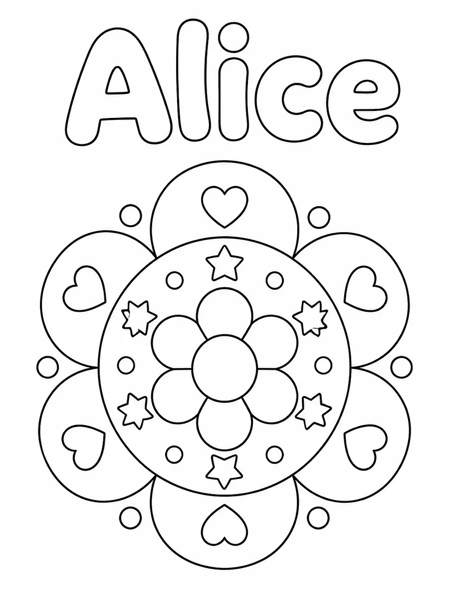 Disegno Mandala enfant da colorare personalizzato con nome, esempio 3