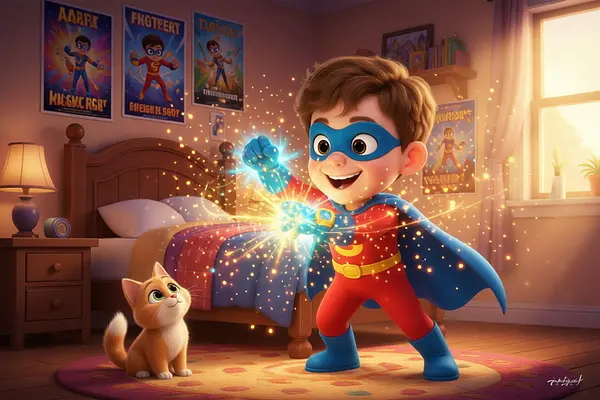 Internal page illustration of personalized book about Superheroes