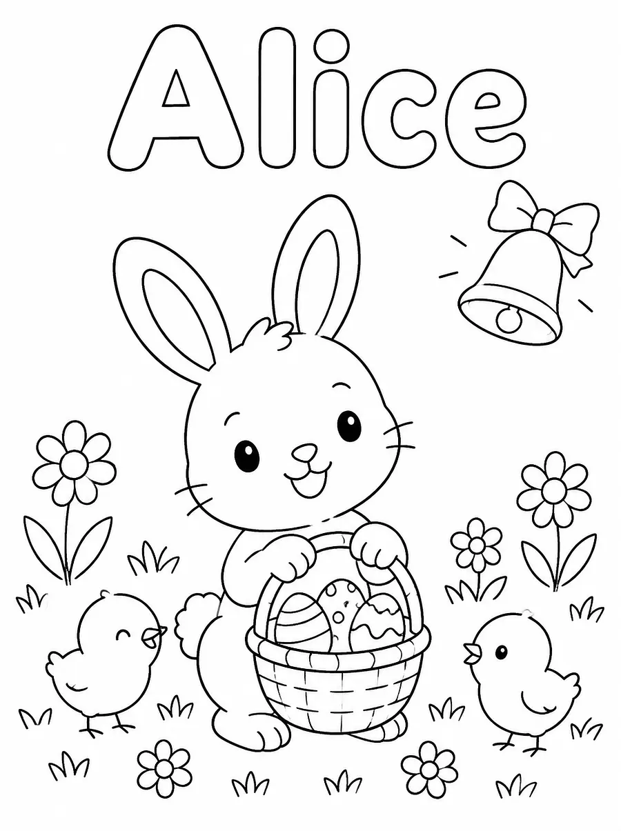 Coloriage Pâques personnalisé avec prénom, exemple 3