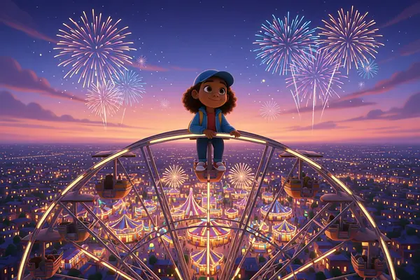 Ilustración de una página interna del libro personalizado sobre Parque de atracciones