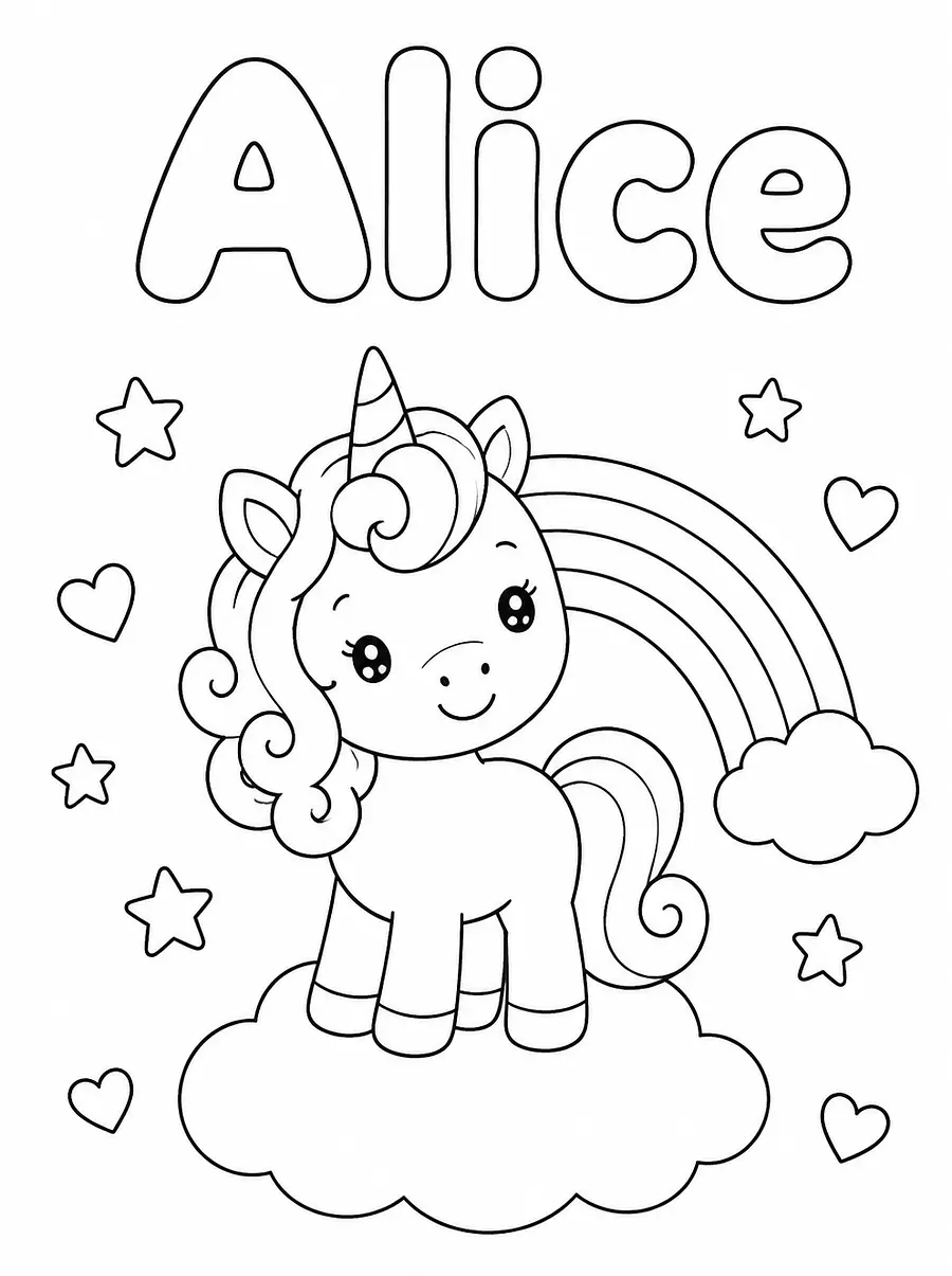 Coloriage Licorne personnalisé avec prénom, exemple 2