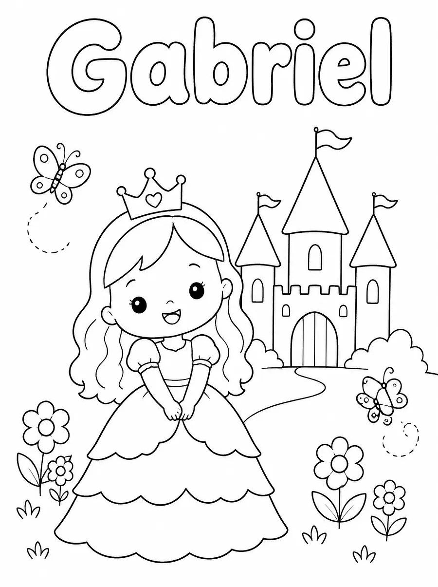 Coloriage Princesse personnalisé avec prénom, exemple 3