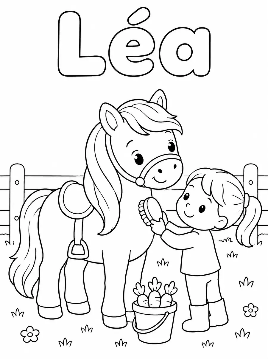 Coloriage Cheval et poney personnalisé avec prénom, exemple 2