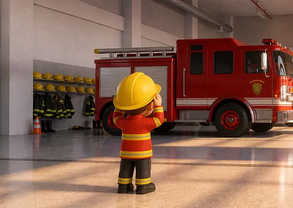 Illustration d'une page interne du livre personnalisé au sujet de Pompiers