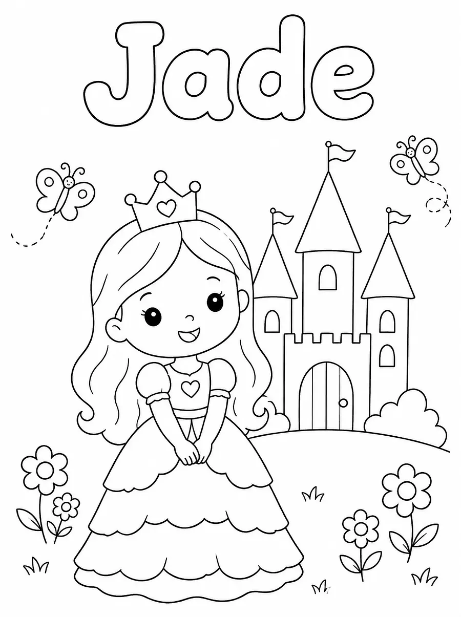 Coloriage Princesse personnalisé avec prénom, exemple 4