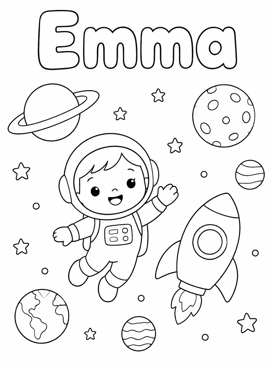 Personalisiertes Ausmalbild Espace et fusée mit Namen, Beispiel 3