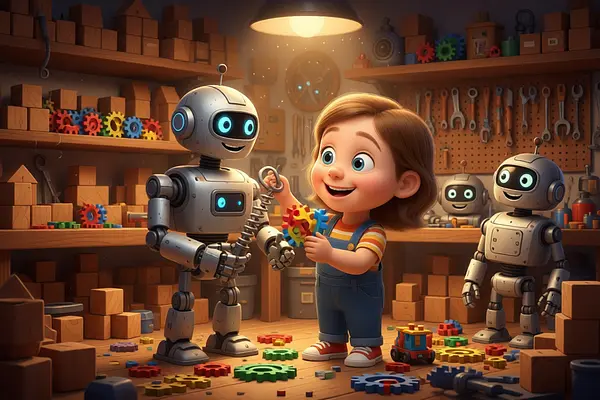 Internal page illustration of personalized book about Toy World