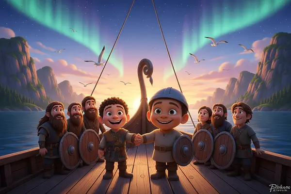 Illustration d'une page interne du livre personnalisé au sujet de Viking