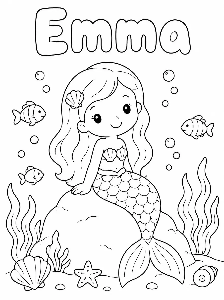 Personalisiertes Ausmalbild Sirène mit Namen, Beispiel 3