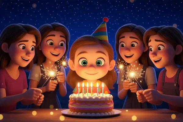 Illustration einer Innenseite des personalisierten Buches zum Thema Geburtstag