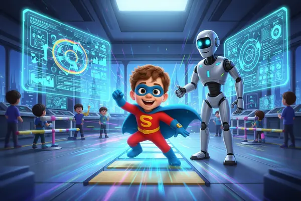 Internal page illustration of personalized book about Superheroes