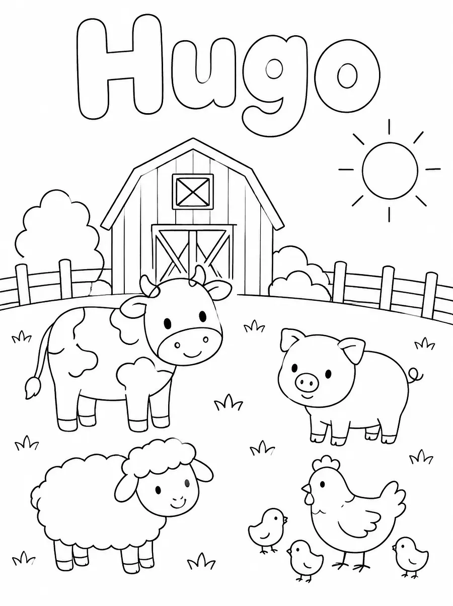 Coloriage Animaux de la ferme personnalisé avec prénom, exemple 2