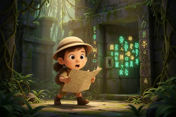 Illustration d'une page interne du livre personnalisé au sujet de Explorateurs de jungle
