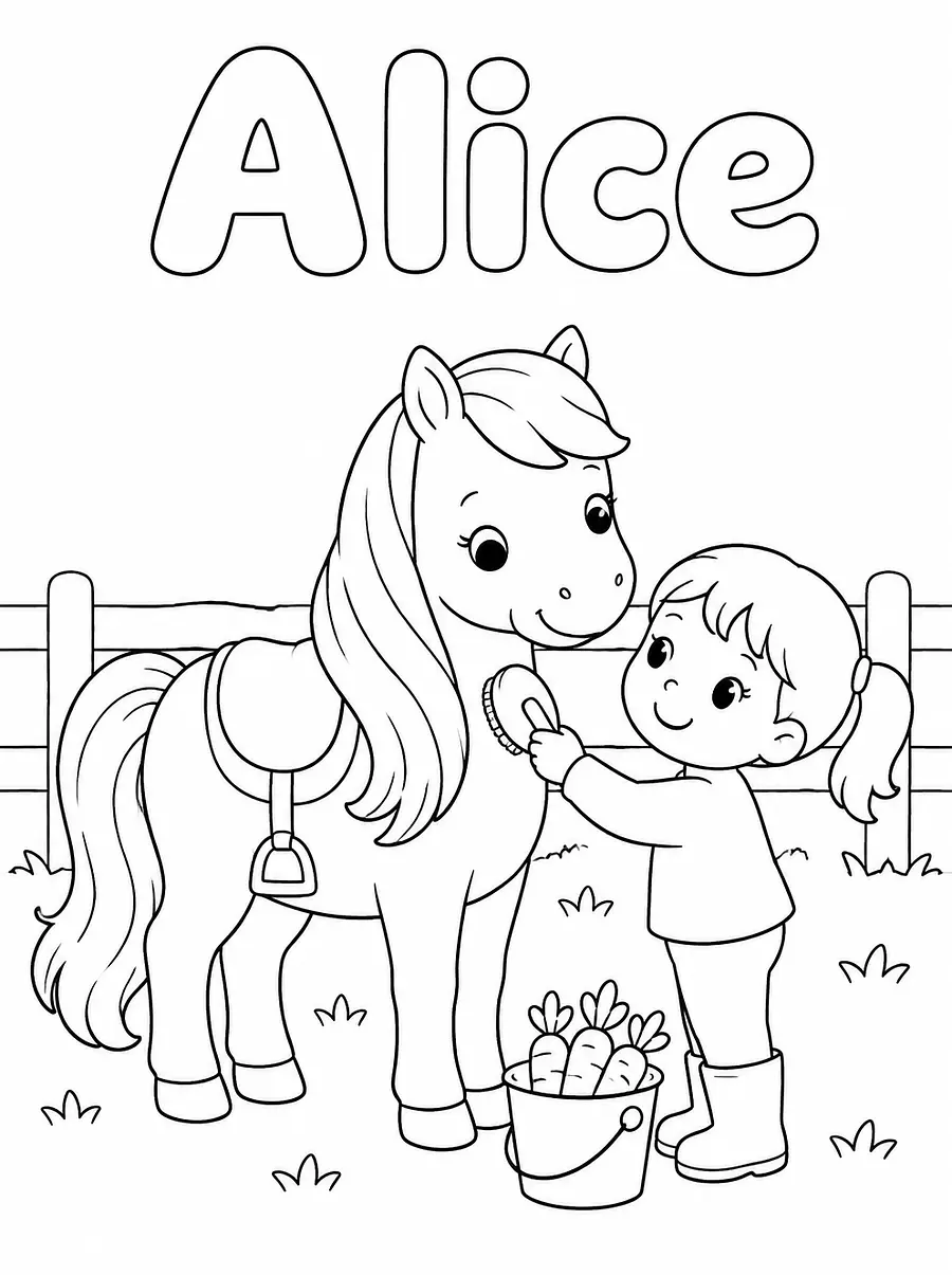 Coloriage Cheval et poney personnalisé avec prénom, exemple 3