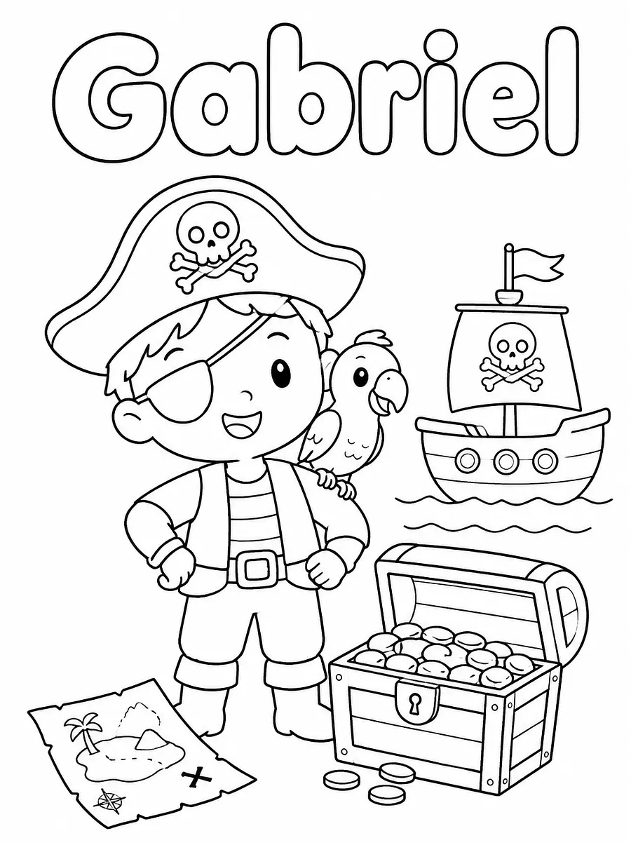 Coloriage Pirate personnalisé avec prénom, exemple 3