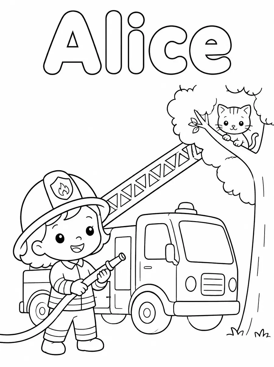 Personalized Firefighter coloring page with a name, example 4