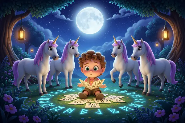Ilustración de una página interna del libro personalizado sobre Unicornios