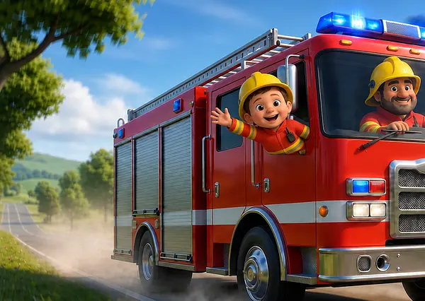 Illustration d'une page interne du livre personnalisé au sujet de Pompiers