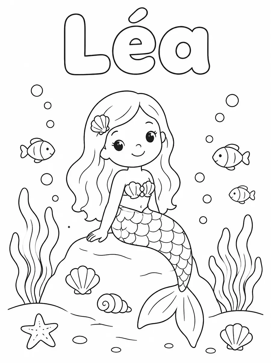 Personalized Mermaid coloring page with a name, example 4