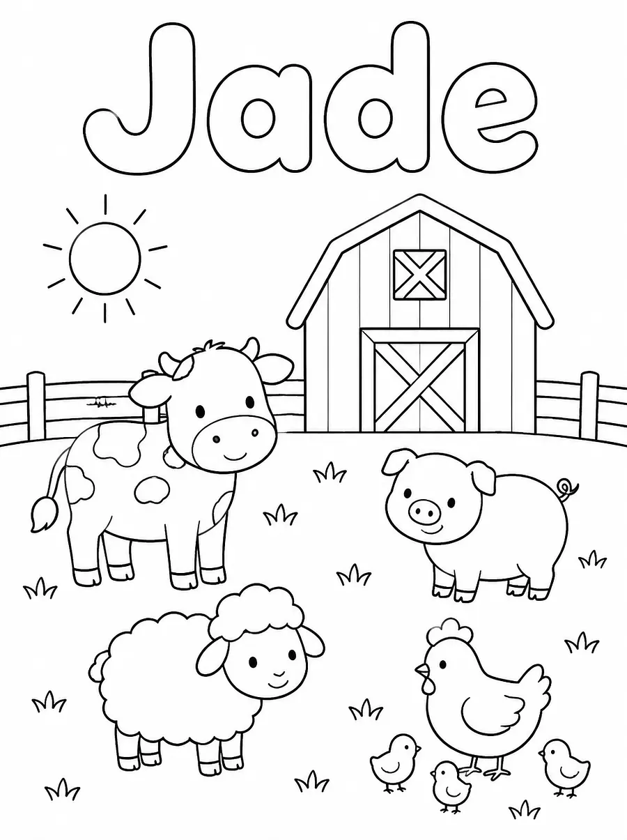 Coloriage Animaux de la ferme personnalisé avec prénom, exemple 3
