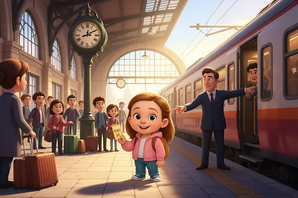 Ilustración de una página interna del libro personalizado sobre Viajes en tren