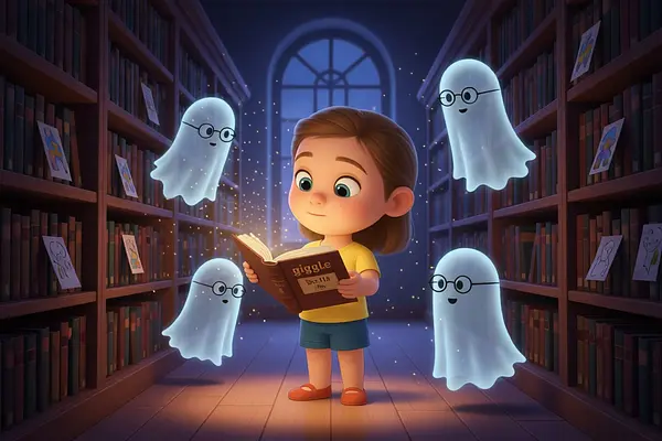 Ilustración de una página interna del libro personalizado sobre Fantasmas divertidos