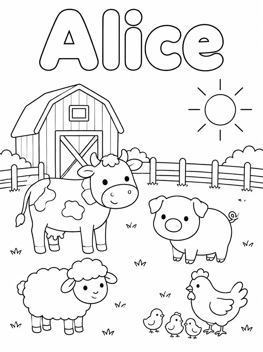 Disegno Animaux de la ferme da colorare personalizzato con nome, esempio 4